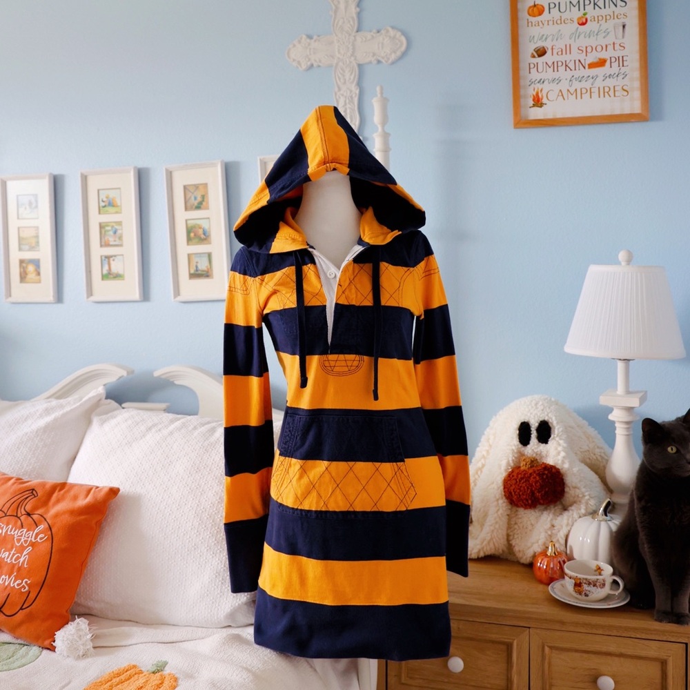 Ralph Lauren Striped Hooded Rugby Dress - Yellow & Navy